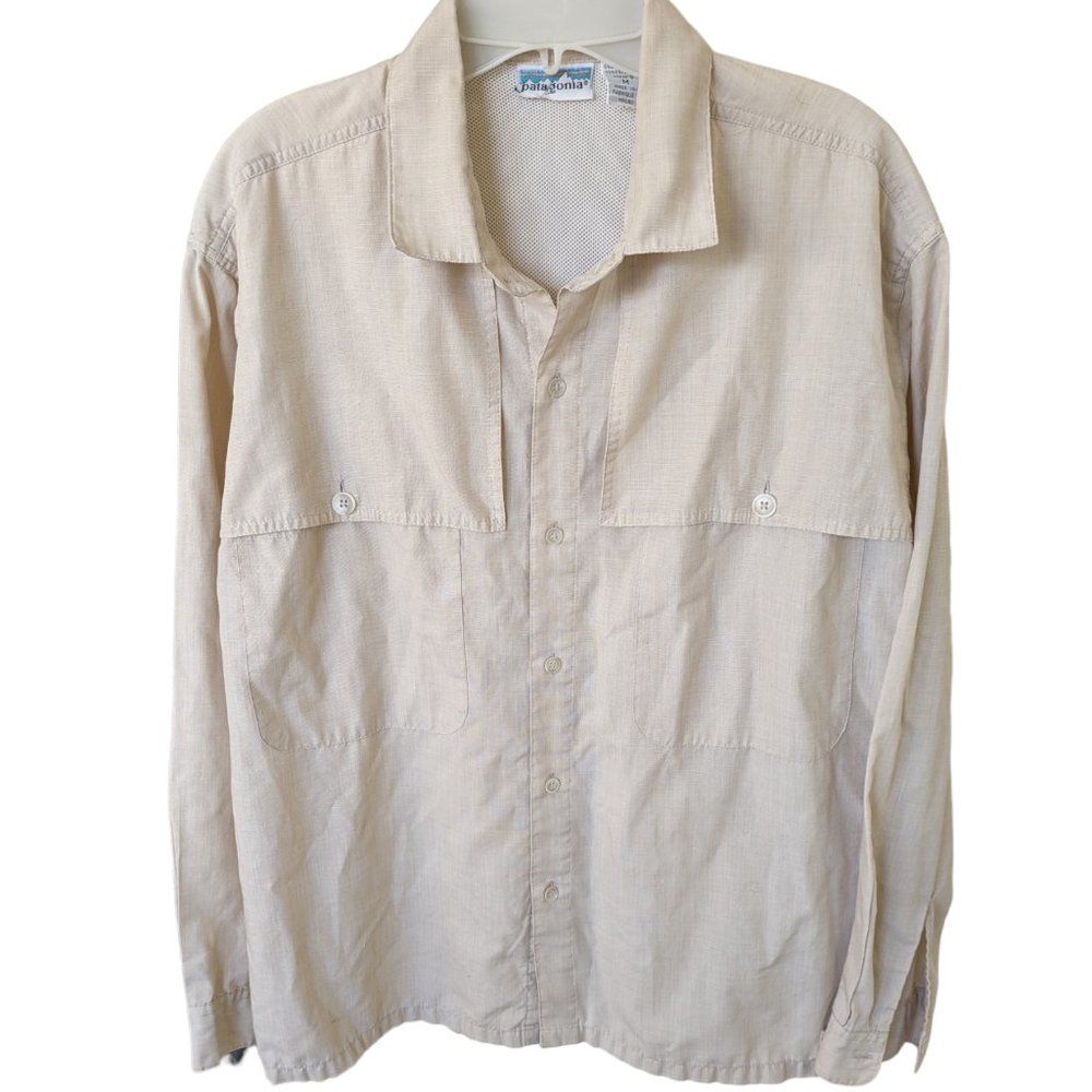 Vintage Patagonia M Men's Shirt Vented Fishing Outdoor Long Sleeve Beige Cream